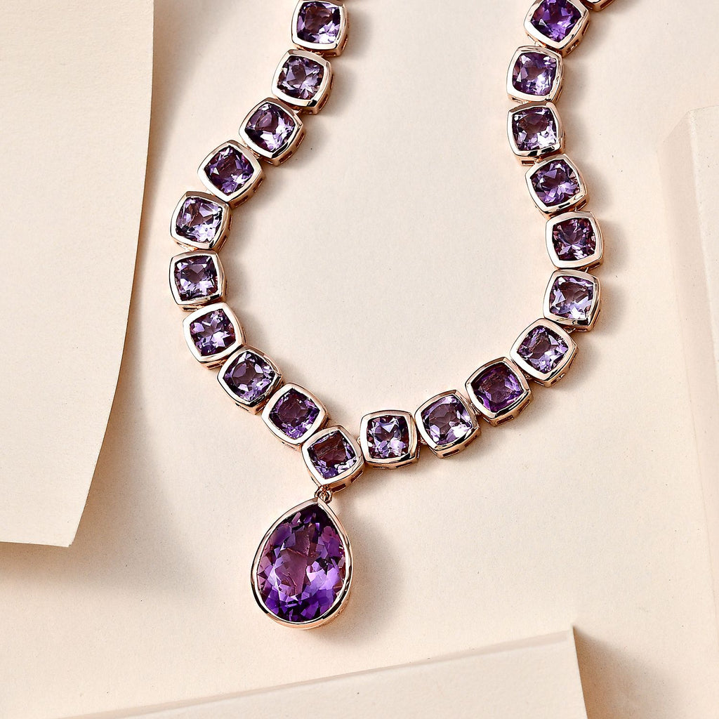 Rose De France Amethyst Halskette, ca. 45 cm, 925 Silber rosévergoldet, ca. 38.26 ct