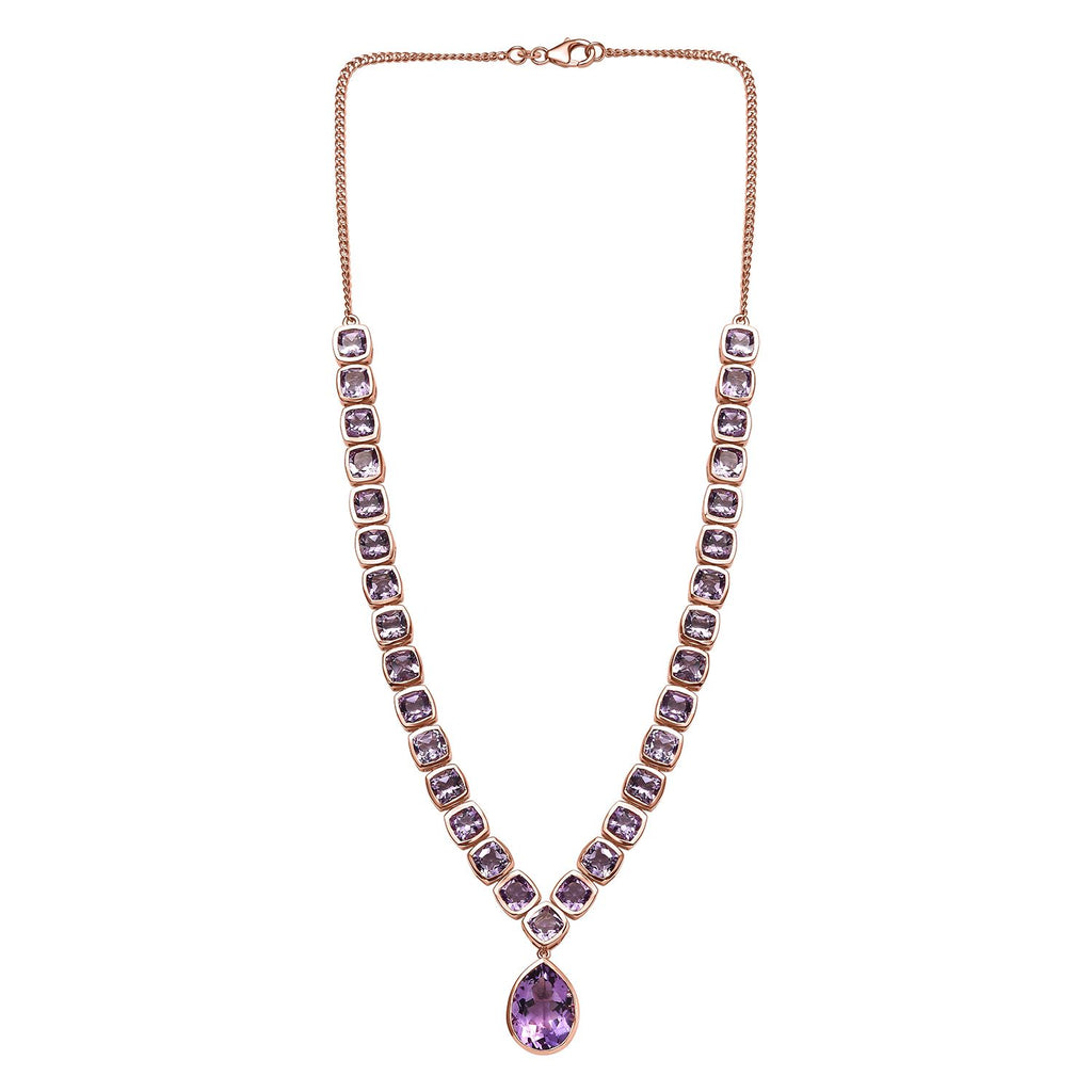 Rose De France Amethyst Halskette, ca. 45 cm, 925 Silber rosévergoldet, ca. 38.26 ct