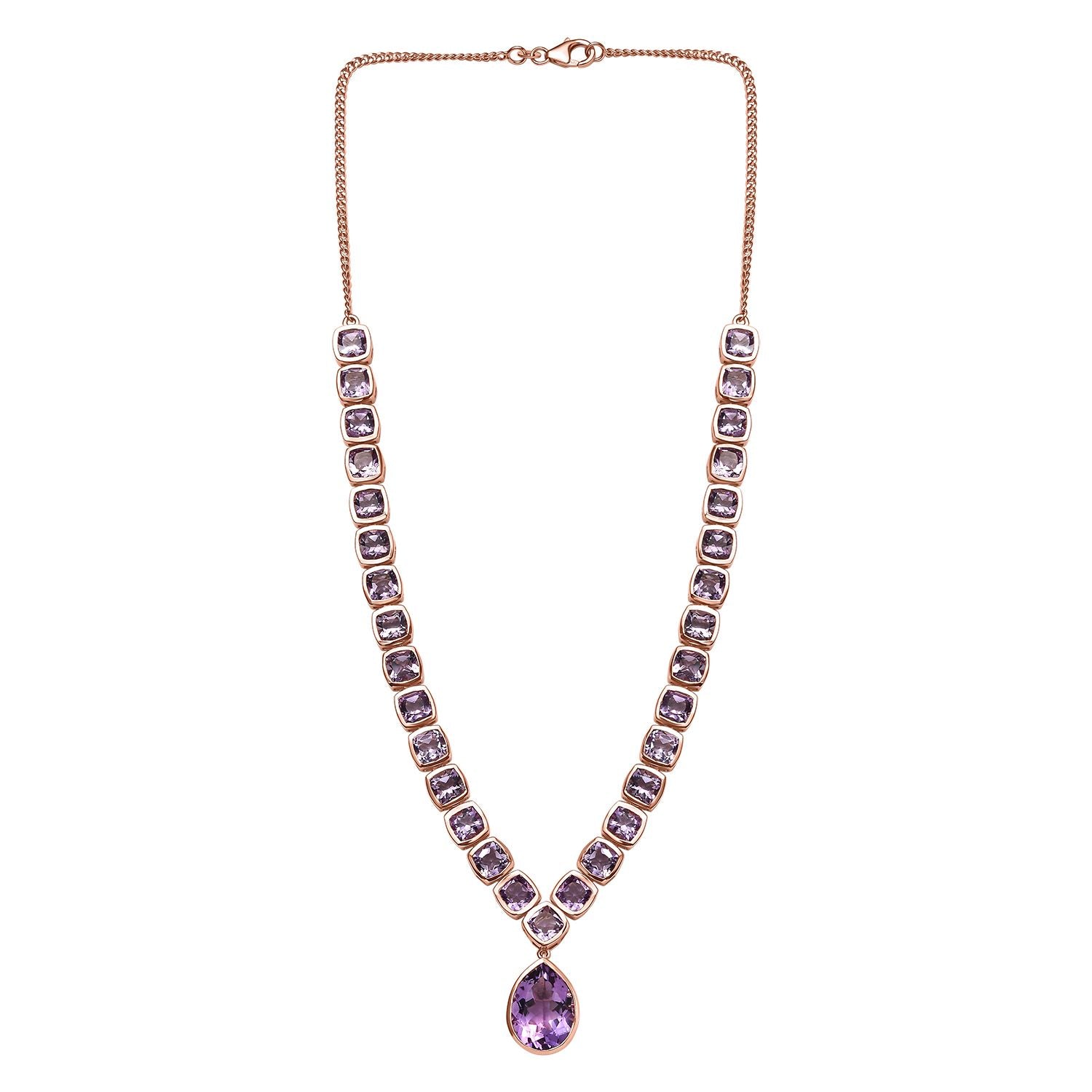 Rose De France Amethyst Halskette, ca. 45 cm, 925 Silber rosévergoldet, ca. 38.26 ct