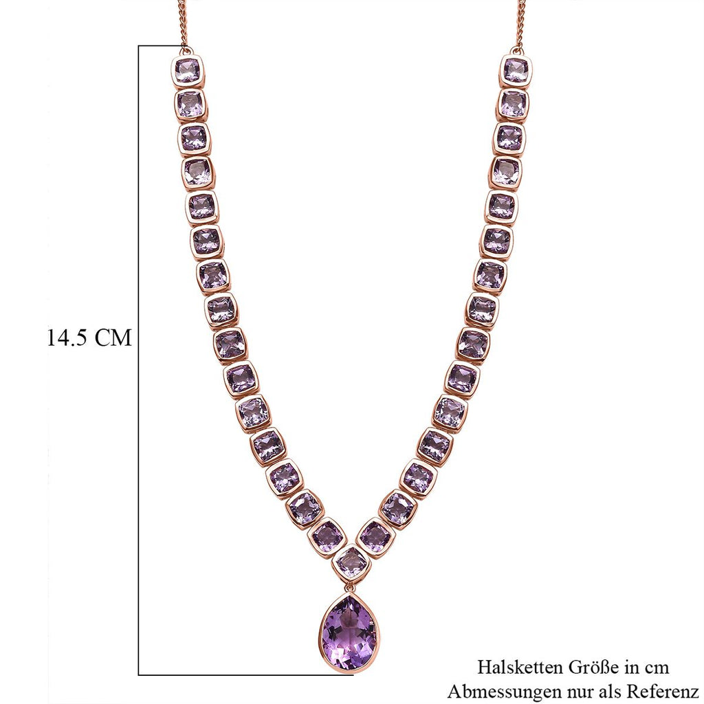 Rose De France Amethyst Halskette, ca. 45 cm, 925 Silber rosévergoldet, ca. 38.26 ct