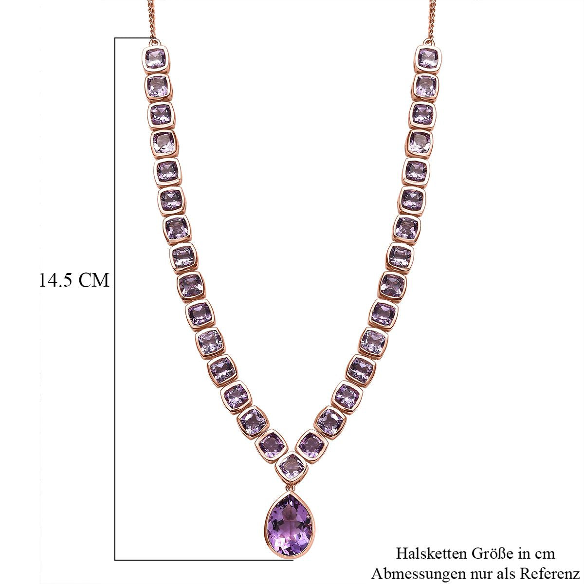 Rose De France Amethyst Halskette, ca. 45 cm, 925 Silber rosévergoldet, ca. 38.26 ct