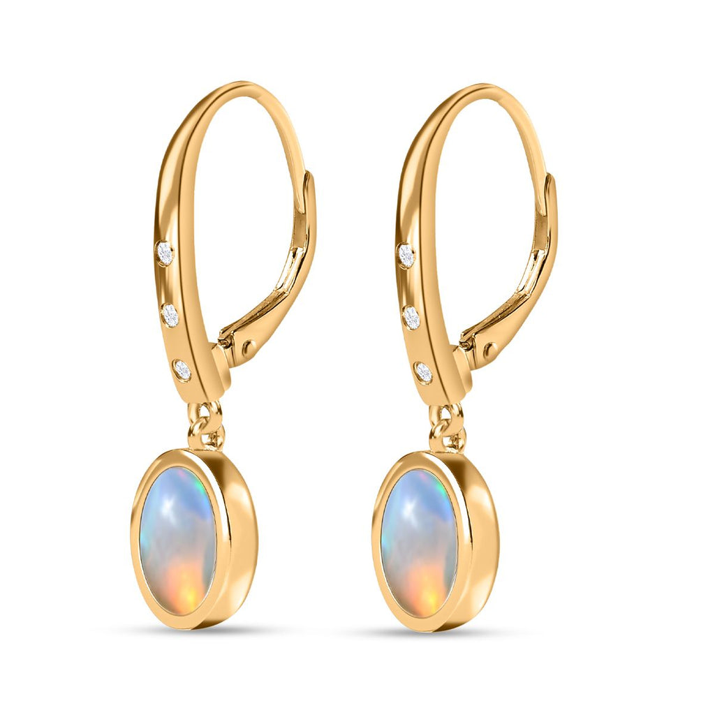 Natürlicher, äthiopischer Welo Opal, Weißer Zirkon Ohrringe, 925 Silber Gelbgold Vermeil, ca. 2.44 ct
