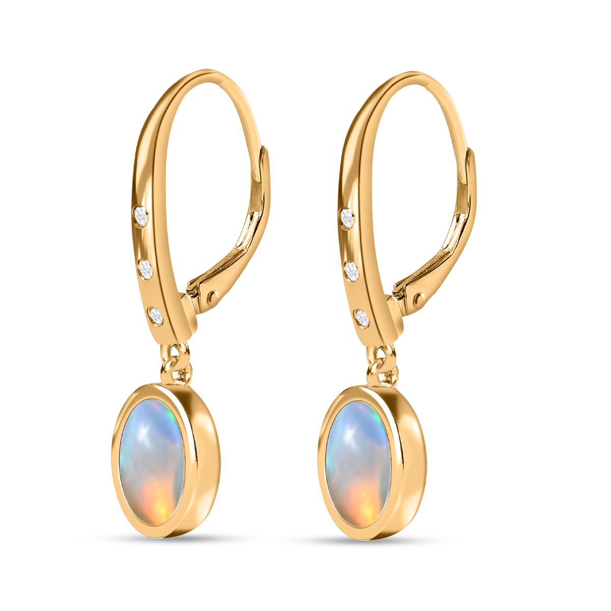 Natürlicher, äthiopischer Welo Opal, Weißer Zirkon Ohrringe, 925 Silber Gelbgold Vermeil, ca. 2.44 ct