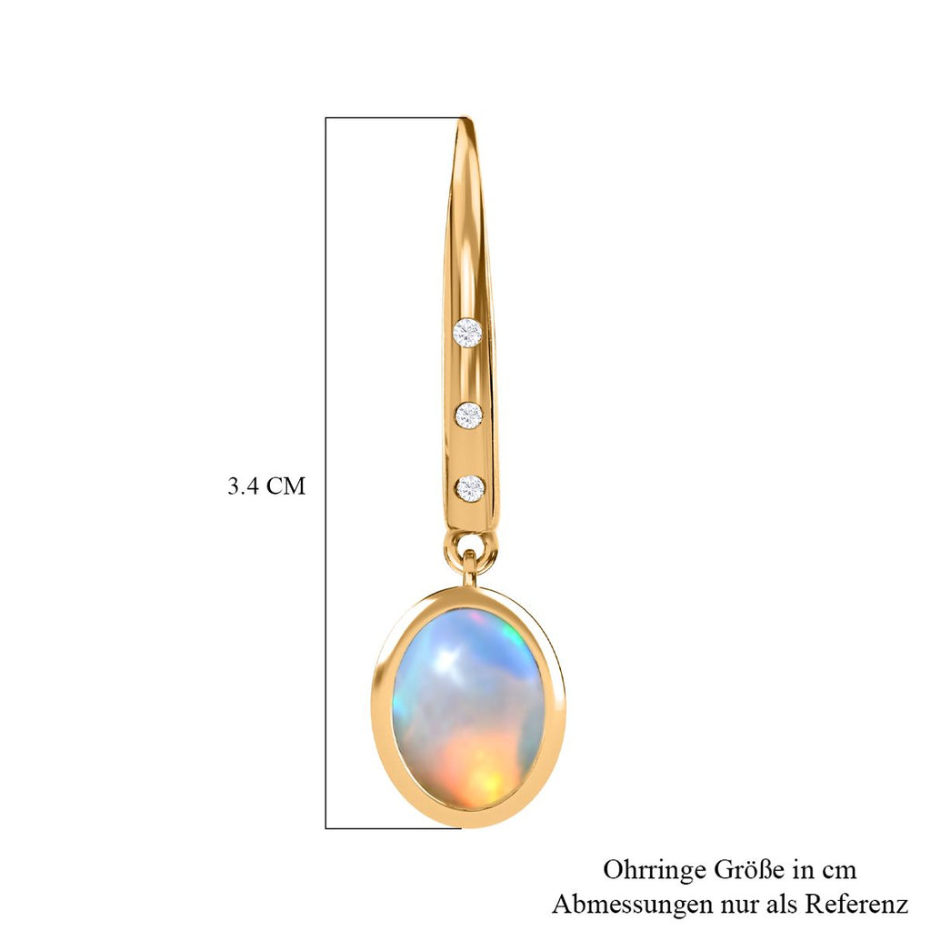 Natürlicher, äthiopischer Welo Opal, Weißer Zirkon Ohrringe, 925 Silber Gelbgold Vermeil, ca. 2.44 ct
