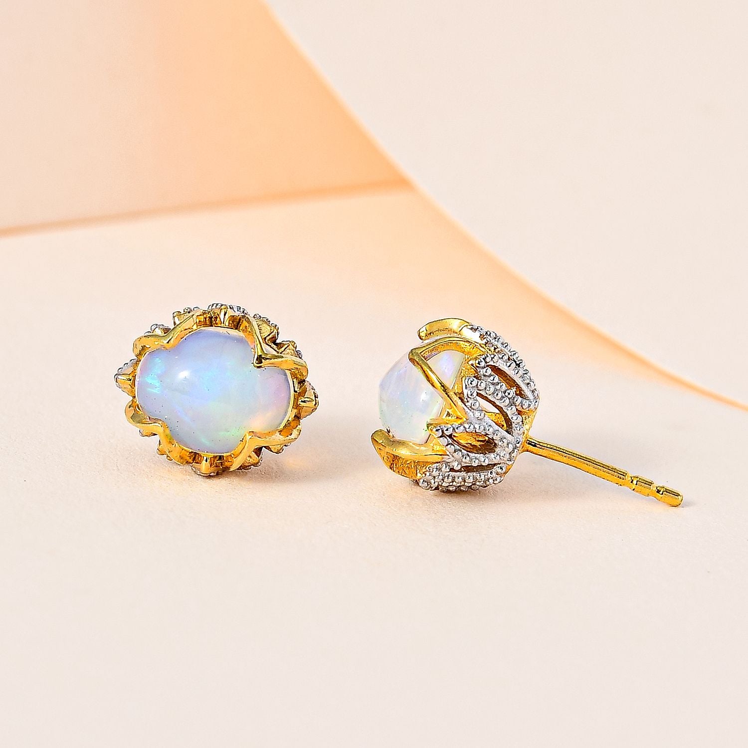 AA Natürlicher, äthiopischer Welo Opal Ohrringe, 925 Silber Gelbgold Vermeil, ca. 2.37 ct