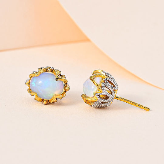 AA Natürlicher, äthiopischer Welo Opal Ohrringe, 925 Silber Gelbgold Vermeil, ca. 2.37 ct