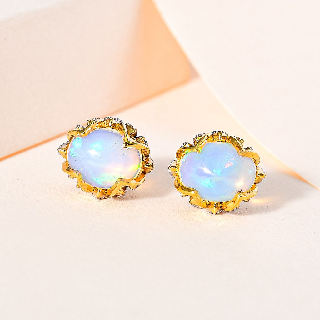 AA Natürlicher, äthiopischer Welo Opal Ohrringe, 925 Silber Gelbgold Vermeil, ca. 2.37 ct