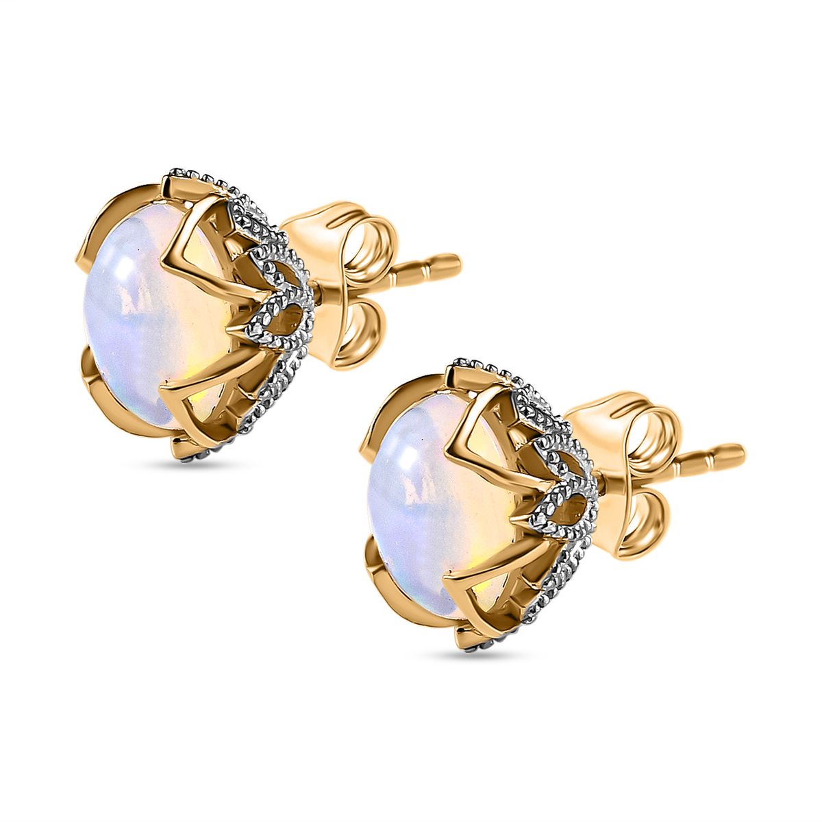 AA Natürlicher, äthiopischer Welo Opal Ohrringe, 925 Silber Gelbgold Vermeil, ca. 2.37 ct