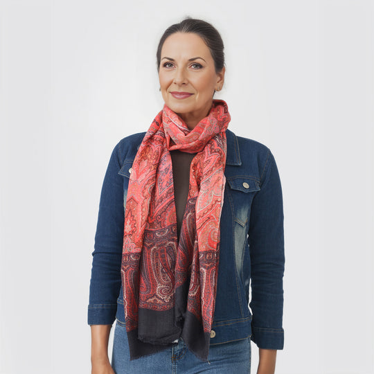 LA MAREY - 100% Kaschmirwolle Schal mit floralem Muster, 70 x 190cm. Floral