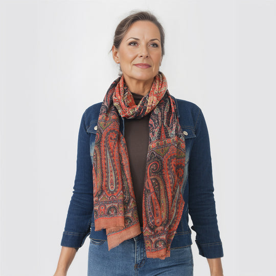 LA MAREY - 100% Kaschmirwolle Schal mit floralem Muster, 70 x 190cm. Floral