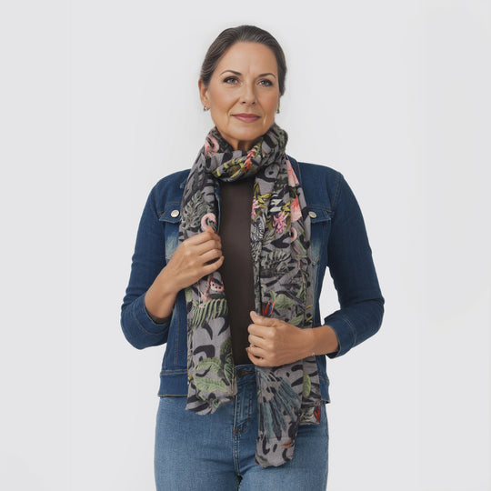 LA MAREY - 100% Kaschmirwolle Schal mit floralem Muster, 70 x 190cm. Floral