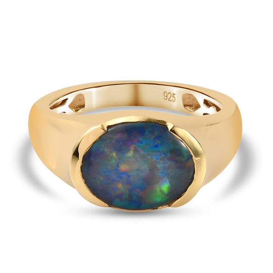 Boulder Opal Triplett Ring 925 Silber vergoldet (Größe 16.00) ca. 2,11 ct