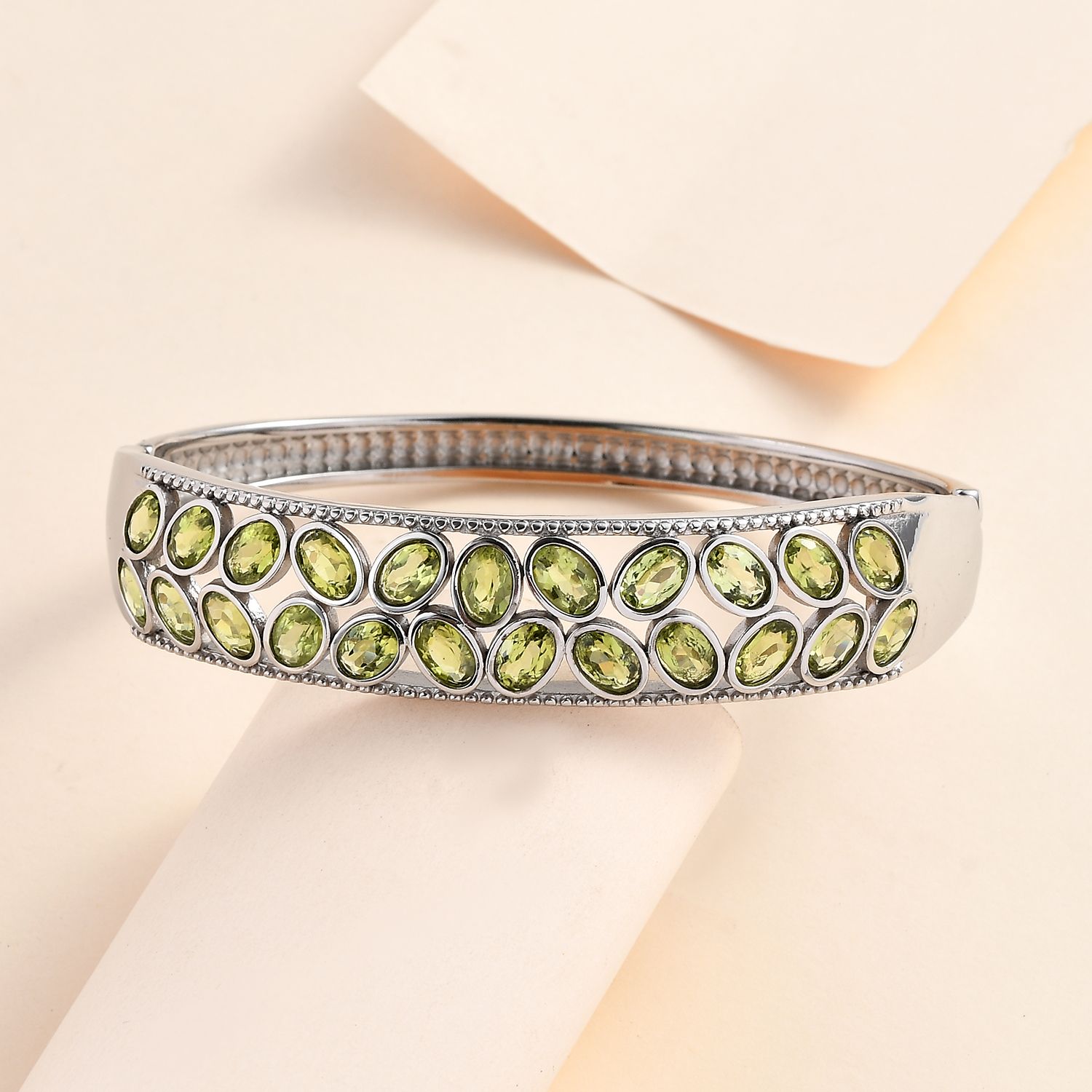 Natürliches Peridot Armreif, ca. 19 cm, Edelstahl, ca. 10.14 ct