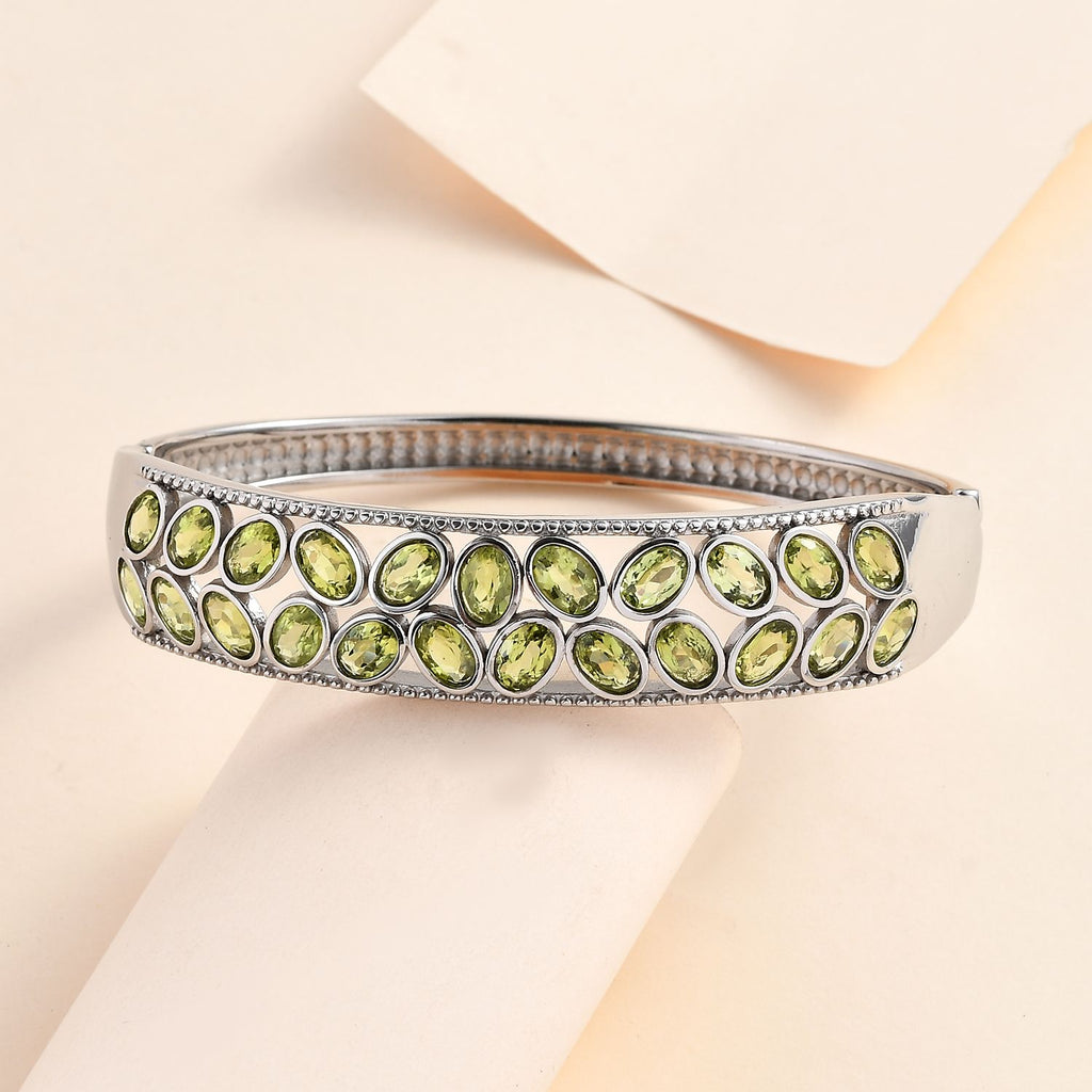 Natürliches Peridot Armreif, ca. 19 cm, Edelstahl, ca. 10.14 ct