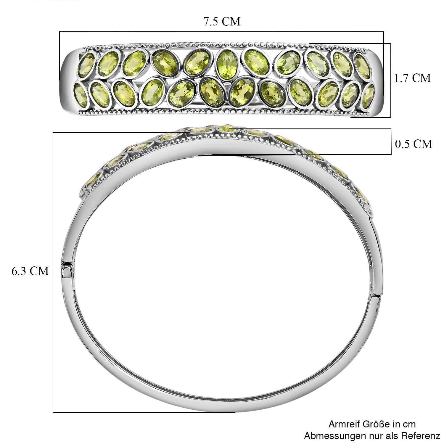 Natürliches Peridot Armreif, ca. 19 cm, Edelstahl, ca. 10.14 ct