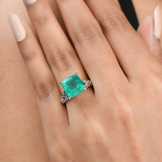 Smaragd-Quarz-Triplette Ring, Edelstahl ca. 5.37 ct