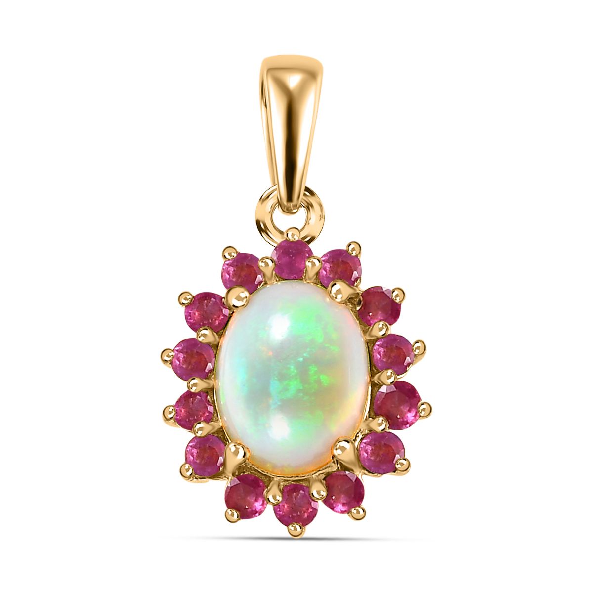 Natürlicher, äthiopischer Welo Opal, Afrikanischer Rubin (Fissure gefüllt) Anhänger 925 Silber vergoldet ca. 1.77 ct