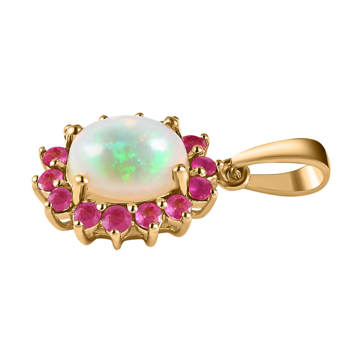 Natürlicher, äthiopischer Welo Opal, Afrikanischer Rubin (Fissure gefüllt) Anhänger 925 Silber vergoldet ca. 1.77 ct