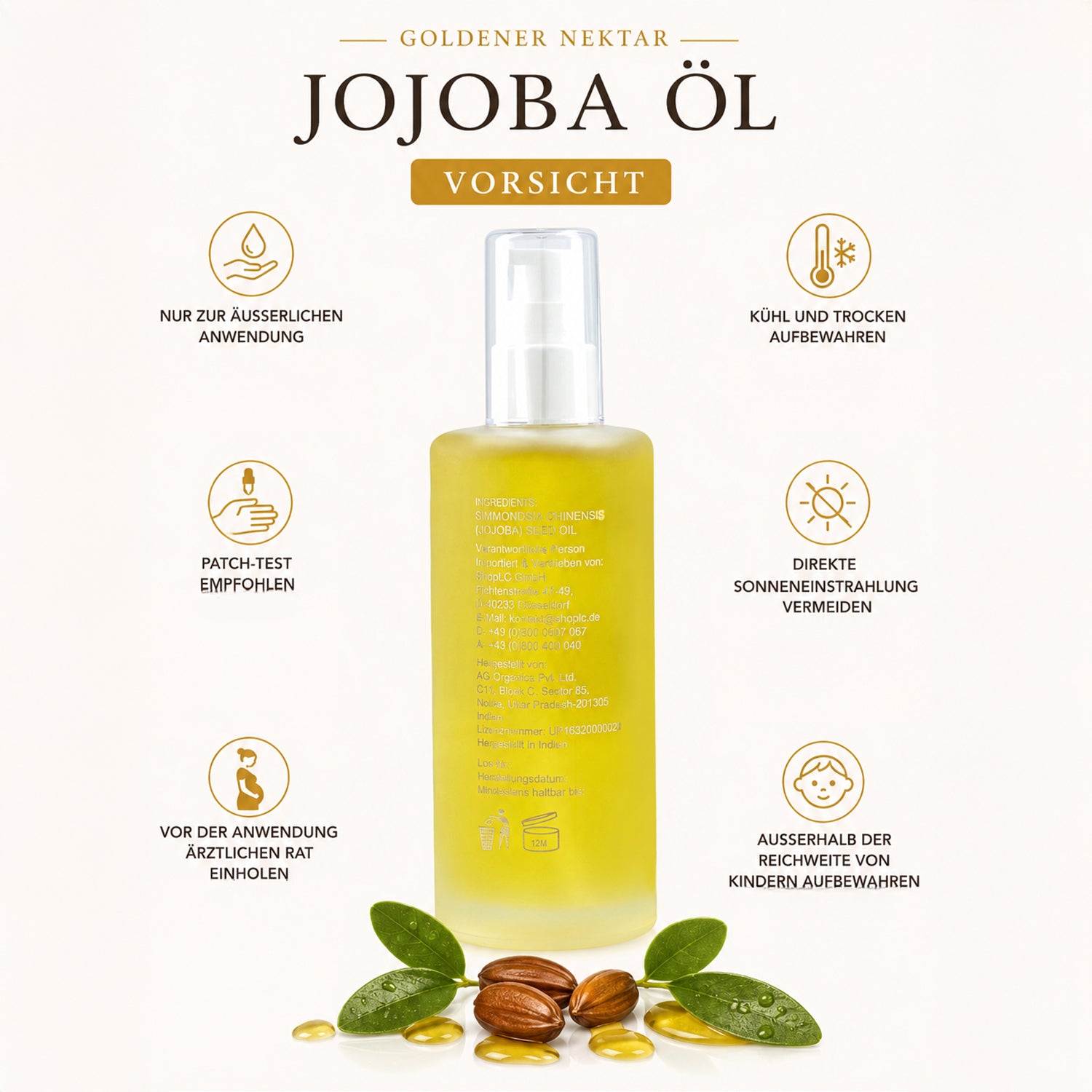 Sqin Botanicals Jojobaöl, kaltgepresst, naturrein, 200 ml