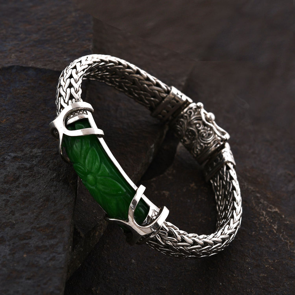 Royal Bali Kollektion - Grüne Jade Armband, ca. 19 cm 925 Silber ca. 23.70 ct