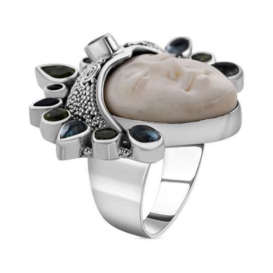 Sajen Silber - Oxbone, mehrfarbiger Edelstein Ring, 925 Silber (Größe 17.00) ca. 17.47 ct