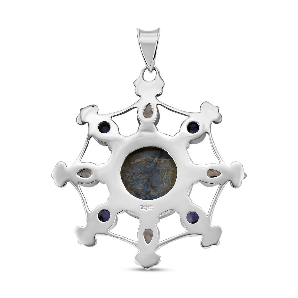 Sajen Silber - Labradorit, Regenbogen Mondstein, Iolit Anhänger, 925 Silber ca. 20.68 ct