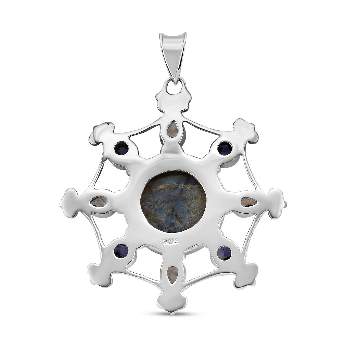Sajen Silber - Labradorit, Regenbogen Mondstein, Iolit Anhänger, 925 Silber ca. 20.68 ct