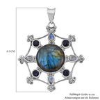 Sajen Silber - Labradorit, Regenbogen Mondstein, Iolit Anhänger, 925 Silber ca. 20.68 ct