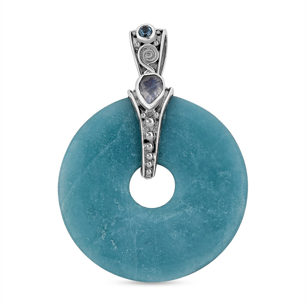 Sajen Silber - Amazonit, Regenbogen Mondstein Anhänger 925 Silber ca. 49.67 ct