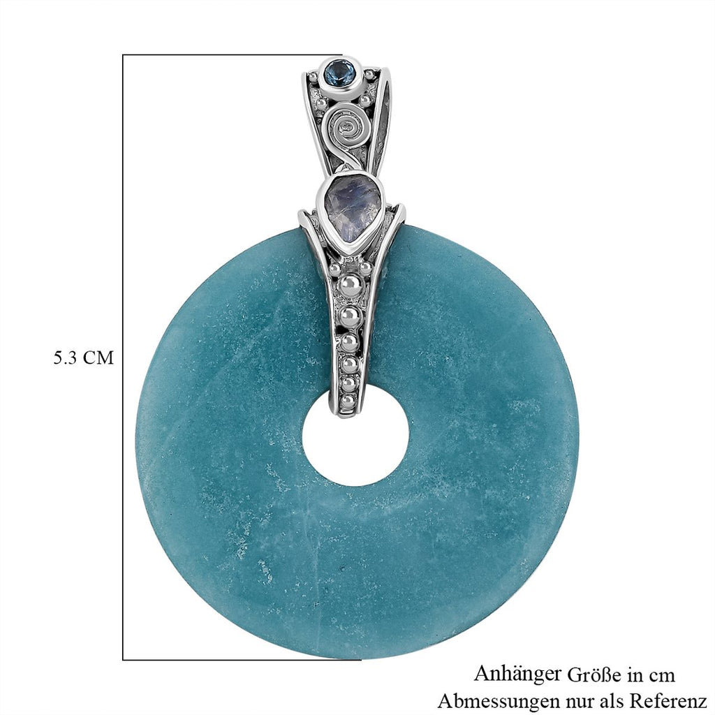 Sajen Silber - Amazonit, Regenbogen Mondstein Anhänger 925 Silber ca. 49.67 ct