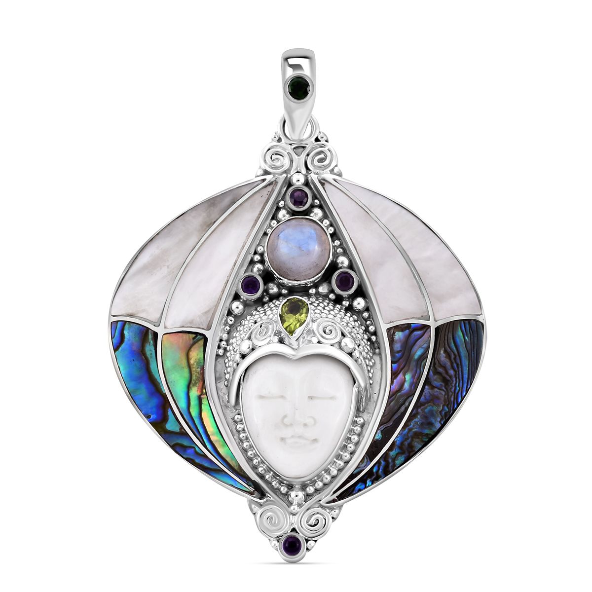 Sajen Silber - Oxbone, Regenbogen Mondstein Anhänger 925 Silber ca. 12.88 ct