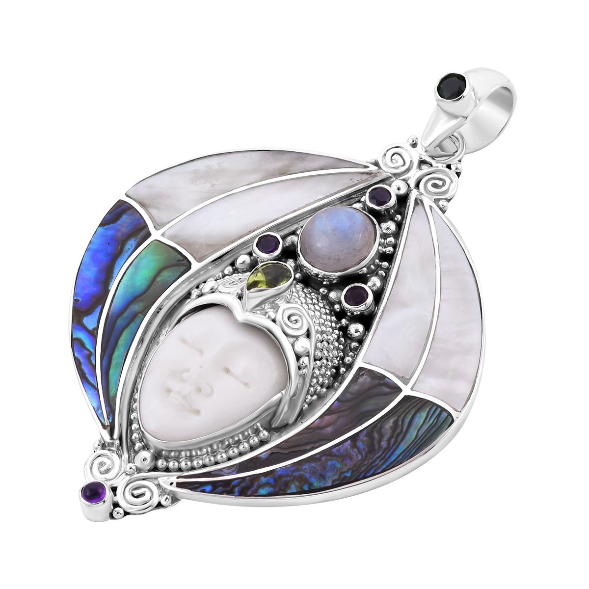 Sajen Silber - Oxbone, Regenbogen Mondstein Anhänger 925 Silber ca. 12.88 ct