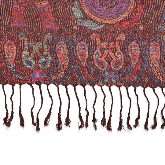 Jacquard Schal mit bunten Elefanten Motiv, 180x70 cm + Fransen, schoko