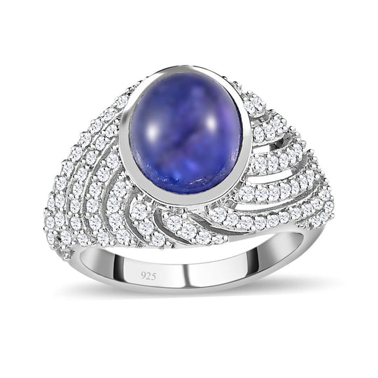 Tansanit, Weißer Zirkon Ring, 925 Silber platiniert, (Größe 18.00) ca. 4.64 ct