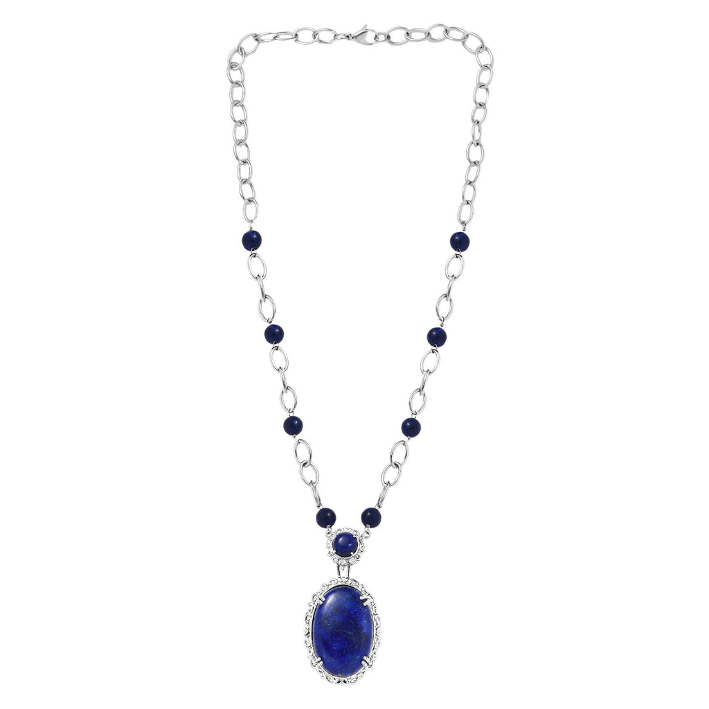 Lapislazuli Halskette, ca. 45 cm, platiniert, ca. 51.12 ct