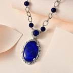 Lapislazuli Halskette, ca. 45 cm, platiniert, ca. 51.12 ct