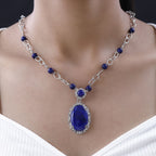 Lapislazuli Halskette, ca. 45 cm, platiniert, ca. 51.12 ct