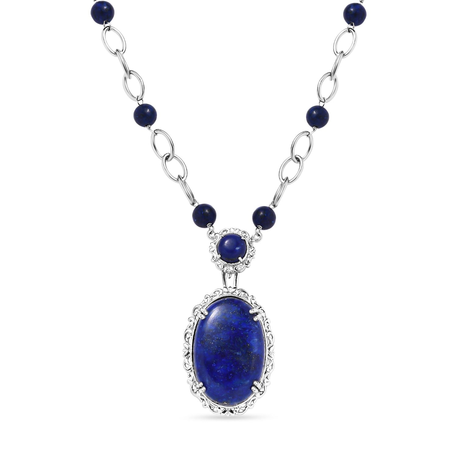 Lapislazuli Halskette, ca. 45 cm, platiniert, ca. 51.12 ct