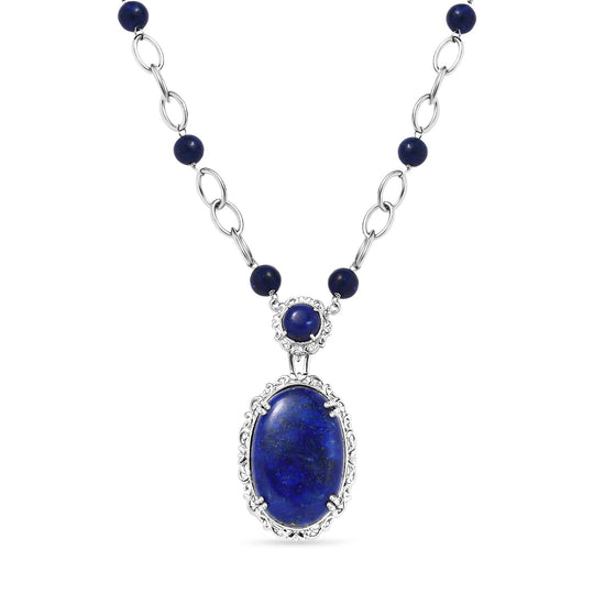 Lapislazuli Halskette, ca. 45 cm, platiniert, ca. 51.12 ct