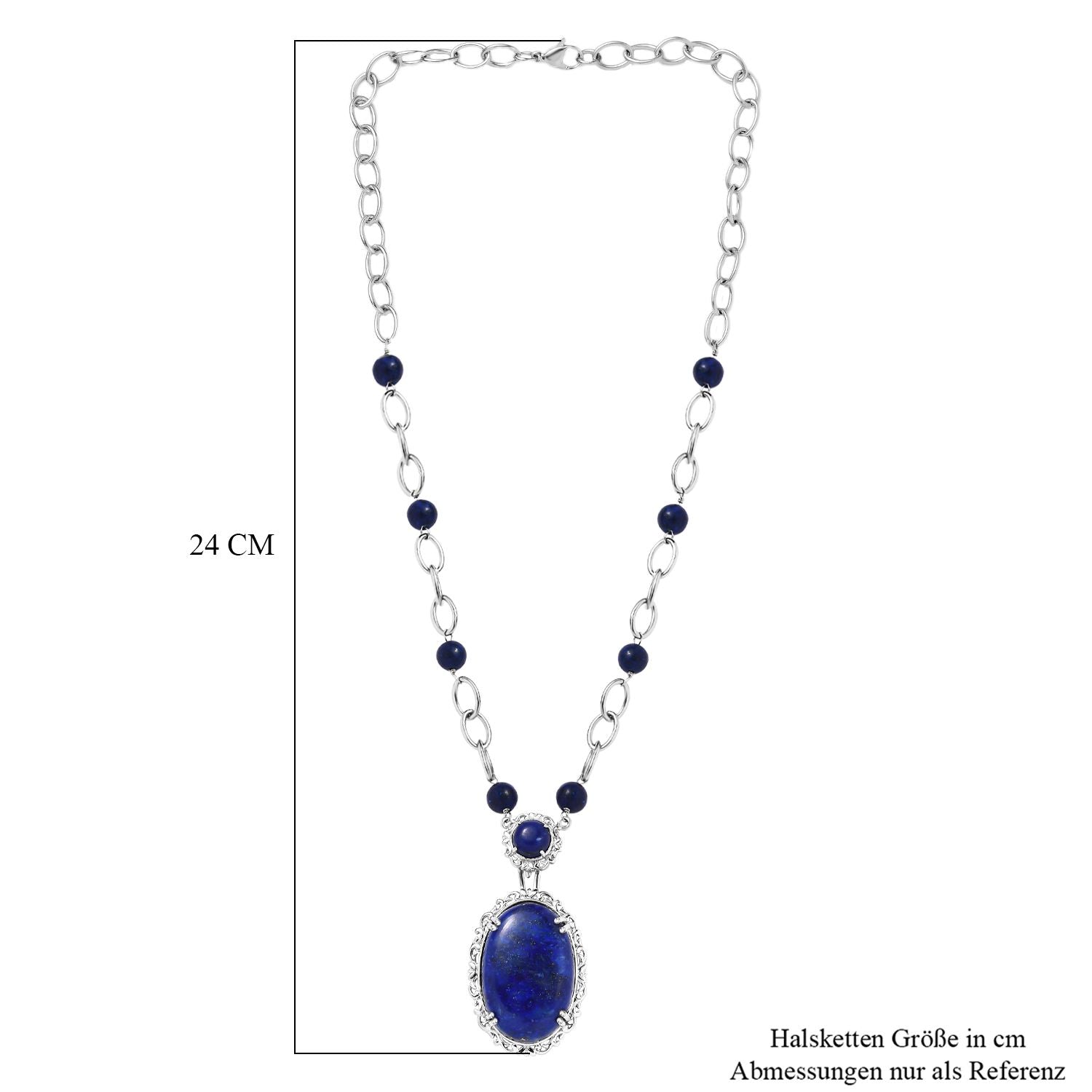 Lapislazuli Halskette, ca. 45 cm, platiniert, ca. 51.12 ct