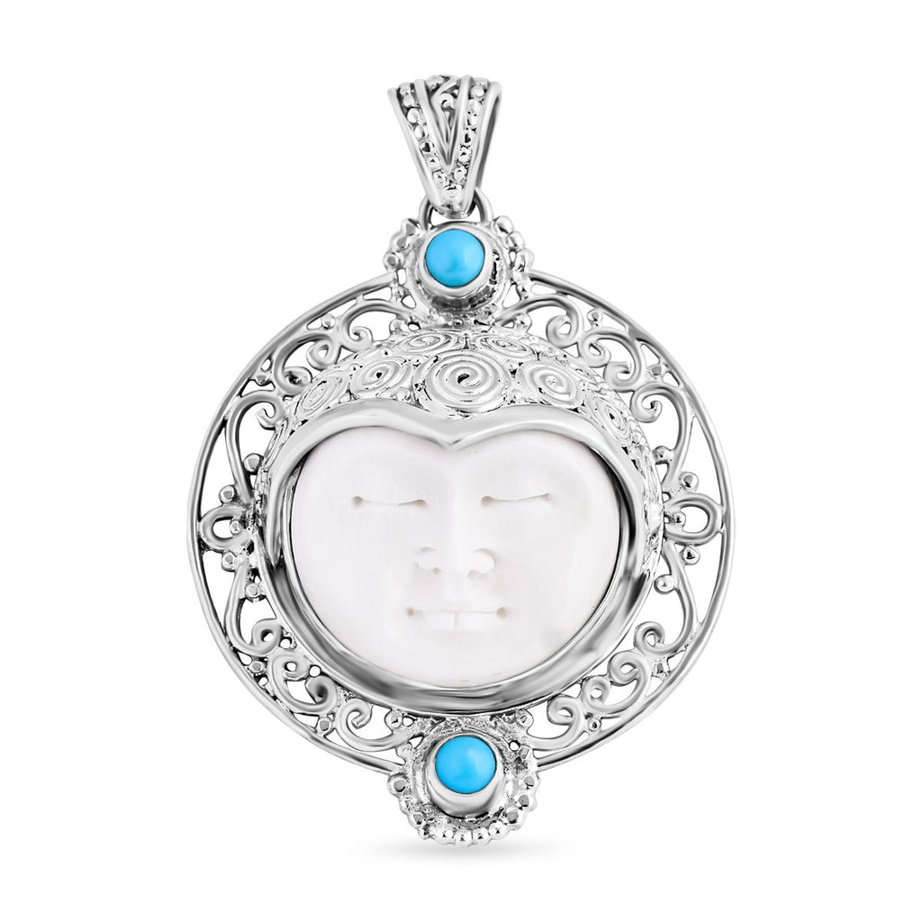 Royal Bali - Sleeping Beauty Türkis, Ochse Knochen Anhänger, 925 Silber ca. 0.61 ct