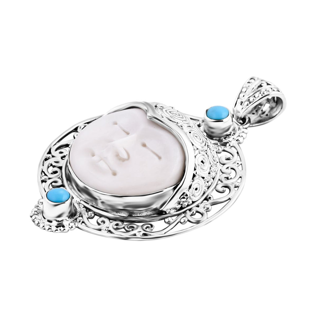 Royal Bali - Sleeping Beauty Türkis, Ochse Knochen Anhänger, 925 Silber ca. 0.61 ct