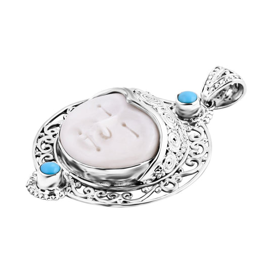 Royal Bali - Sleeping Beauty Türkis, Ochse Knochen Anhänger, 925 Silber ca. 0.61 ct