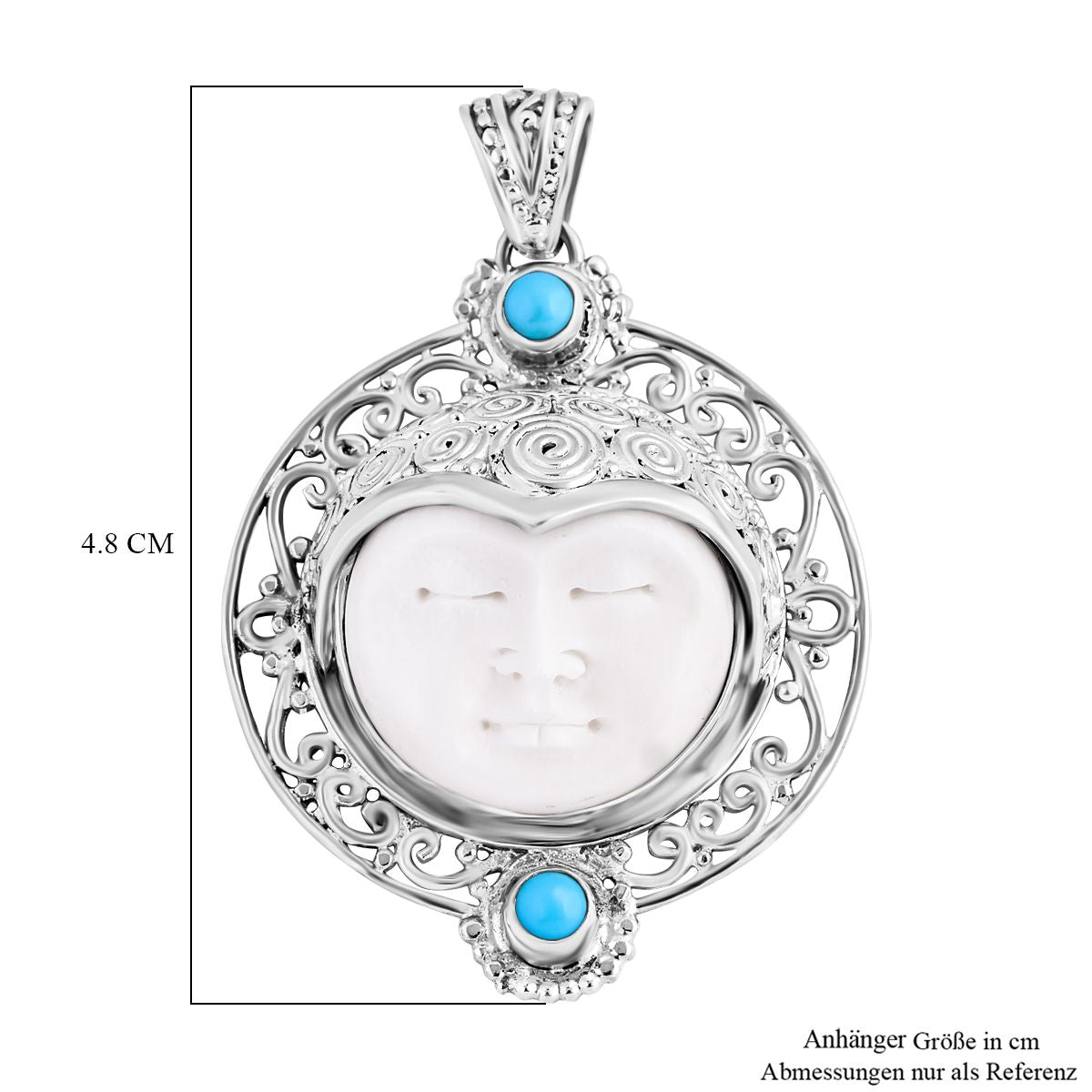 Royal Bali - Sleeping Beauty Türkis, Ochse Knochen Anhänger, 925 Silber ca. 0.61 ct