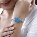Blaues Türkis Armband, ca. 16.5 cm, platiniert, ca. 36.67 ct