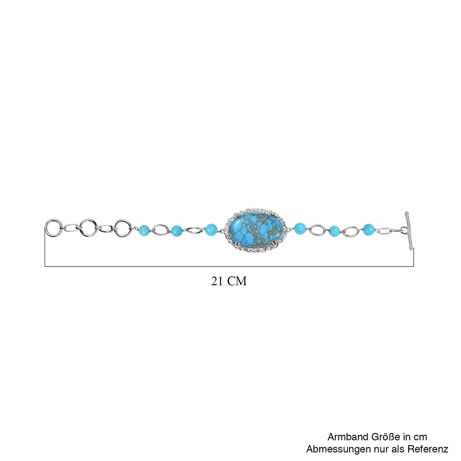 Blaues Türkis Armband, ca. 16.5 cm, platiniert, ca. 36.67 ct