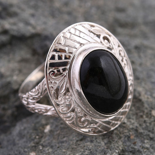 Royal Bali - Schwarz Stein Diopsid Ring, 925 Silber ca. 10.27 ct