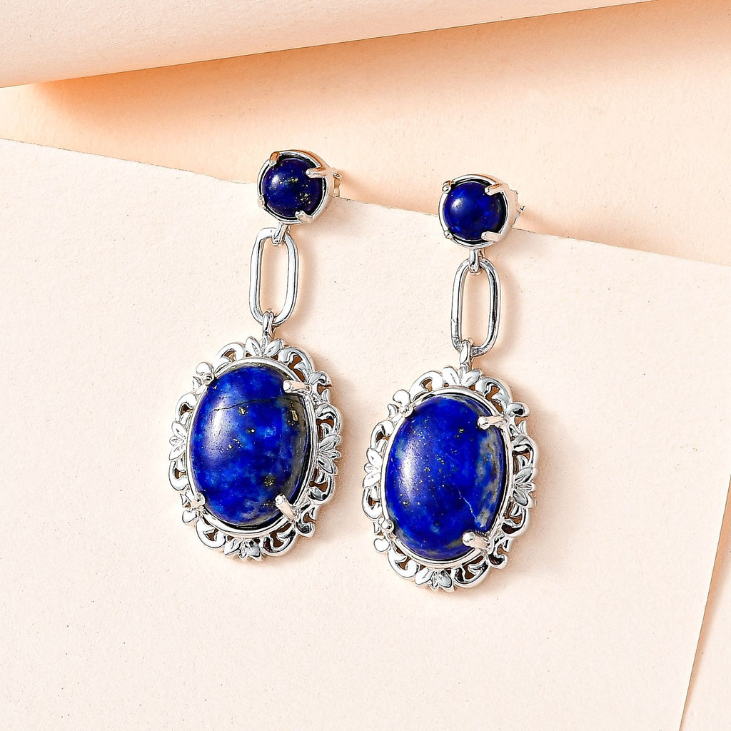 Lapislazuli Ohrringe, platiniert, ca. 14.58 ct