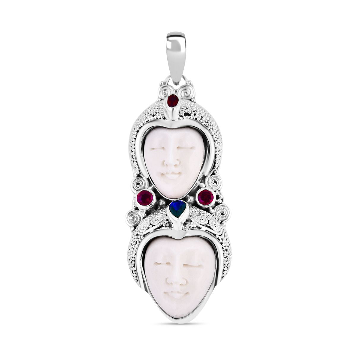 Pfau Druzy Quarz, Rhodolith Granat Anhänger 925 Silber ca. 1,52 ct.