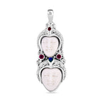 Pfau Druzy Quarz, Rhodolith Granat Anhänger 925 Silber ca. 1,52 ct.